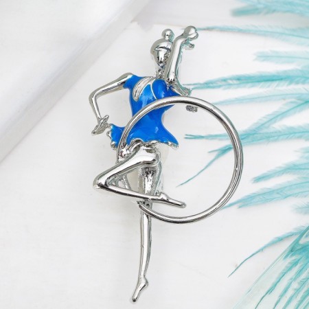 Brooch "Gymnast with a hoop", blue color in silver-2