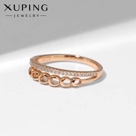 Ring Xuping waves, white color in gold, size 18