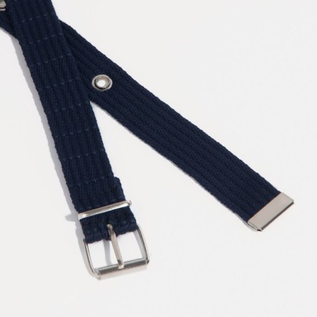 Children's belt, width 3 cm, metal buckle, dark blue color-1
