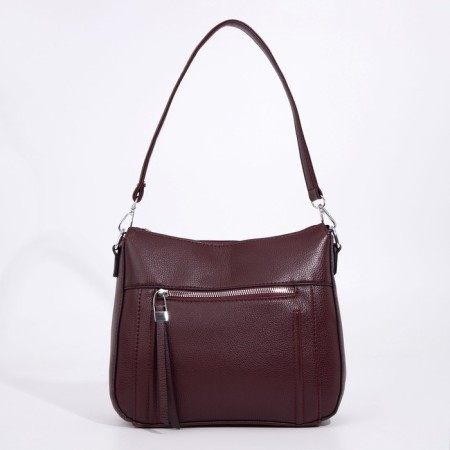 Cross-Bodi bag with zipper, burgundy color