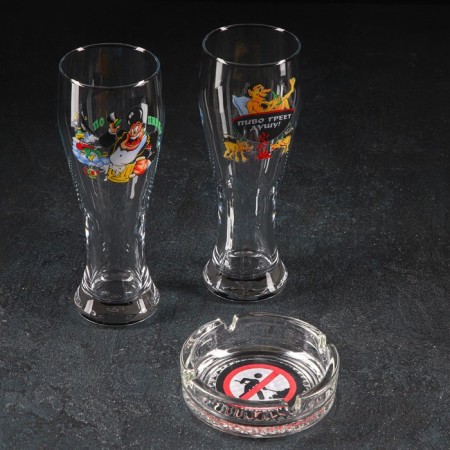 Set "jokes", 2 glasses for beer 300 ml, ashtray