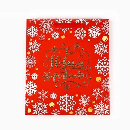 Package Gift New Year Laminated "Golden Snowflakes", M 30 x 26 x 9 cm, New Year-3