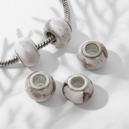 Bead "marble" 12 × 7 mm, white color-1