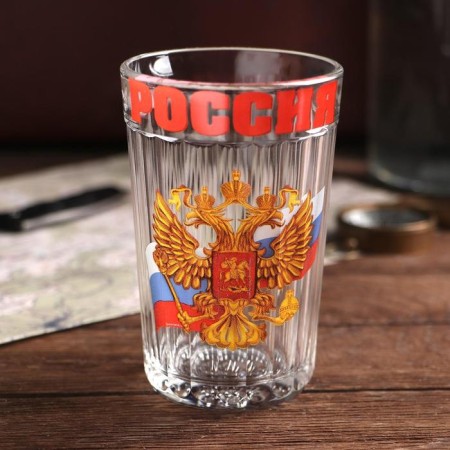 Стакан граненый "Россия", герб и триколор, 250 мл-1