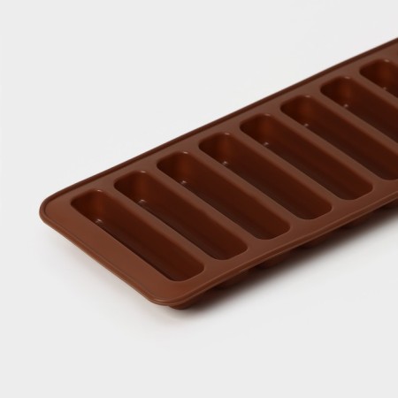 Form for chocolate of the rectangle, silicone, 26 × 9.5 cm, 10 cells (7.1 × 1.7 cm), brown color-4