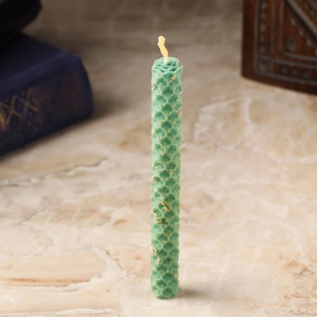 A candle from wax with eucalyptus "from bad people and evil spirits", 13x1.7 cm, 1 hour, green-1