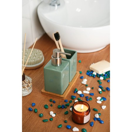 Savanna Square bathroom accessories set, 3 items (soap dispenser, glass, stand), green color-9