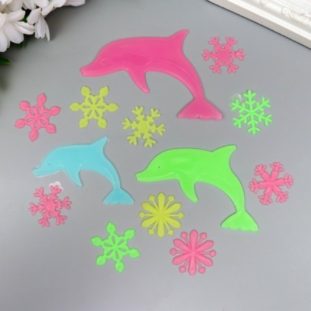Stick phosphorus plastic "Snowflakes and dolphins" set of 12 pcs 17x12 cm