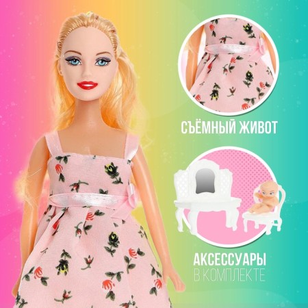Model-model "Pregnant" with a baby, with accessories, pink color-2