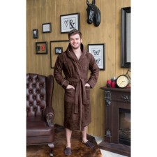 Male dressing gown with a hood, size 50, chocolate color, mahra