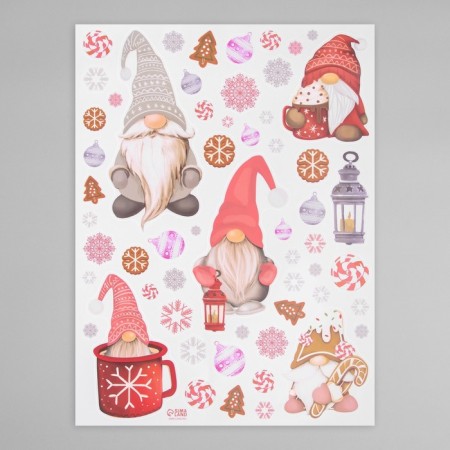 New Year sticker interior color "Dwarfs and snowflakes" 30x40 cm-2