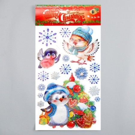 Sticker Plastic Interior 3D "Birds and Snowflakes" 60x30 cm