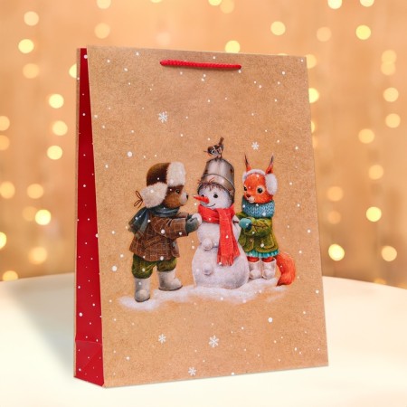 New Year. Gift package "animals and snowman", 33 x 42.5 x 10 cm.