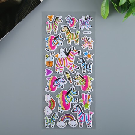 Plastic sticker "Unicorns/zebra" convex with gold stroke MIX 28x11 cm-1