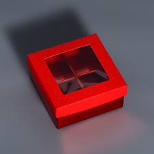Box for 4 sweets red glitter, 8.5 x 8.5 x 4 cm. Confectionery packaging