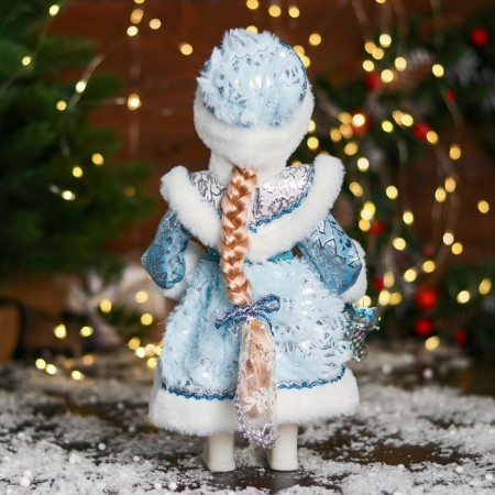 Snow Maiden "In a fur coat with stones and a drum" 30 cm, blue-2