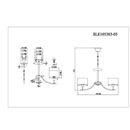 Suspended EVOLUCE lamp. Sle105303-05. Linda. 5x40 watts, E14, 61x61x71 cm, chromium color-6