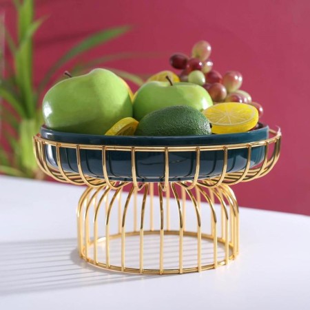 Ceramic dessert stand on a metal stand "Emerald", 23 × 12 cm, green color-1