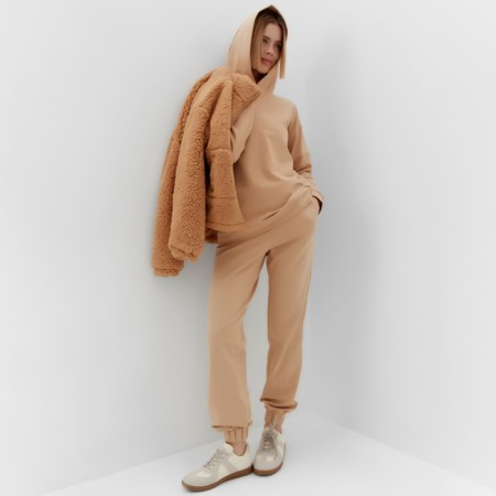 Women's costume (sweatshirt, trousers) minku: casual collection beige color, size 42-2