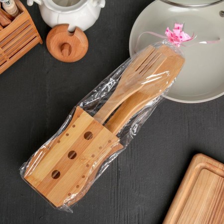 A set of kitchen utensils "Bamboo", 4 items, on a stand-2