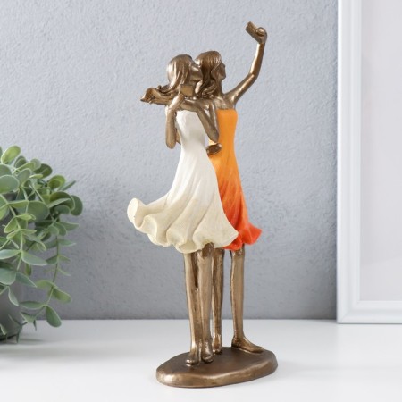 Souvenir Polystone "Selfies of Girlfriends" Bronze, Orange-White 13x8x25.5 cm-1