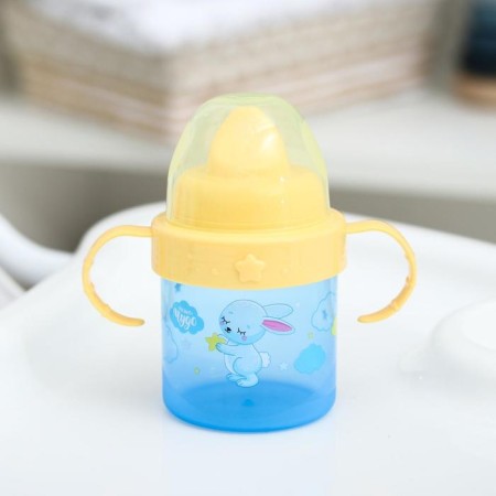 Baby chipper with solid nose "Bunny. Mothers and babies ", 150 ml, with handles, blue color-2