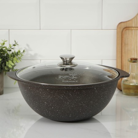 Kazan, 4.5 l, glass cover, cast handles, anti -stick coating, coffee marble color