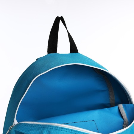A backpack with a zipper, external pocket, blue color-5