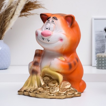 Piggy bank "Cat with a broom" Red, 24x20x28cm-1