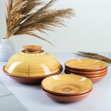 Set for pancakes 7 items: 1 pc. Pancake, 6 pcs. plates, with painting, juniper-1