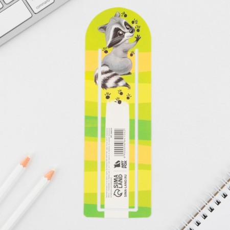 Bookmark for the books "Raccoon" with Obip, cardboard, 6 cm x 19 cm.-2