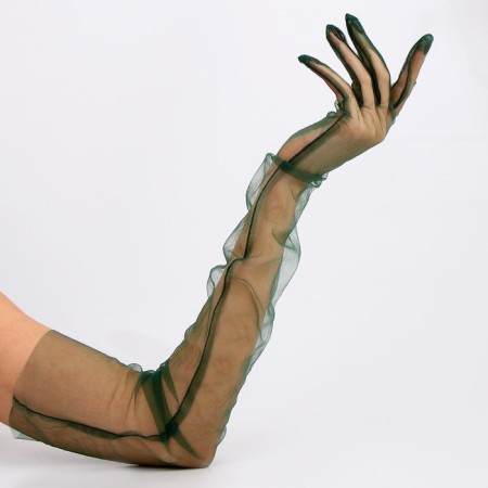 Carnival accessory- transparent gloves, dark green color-2
