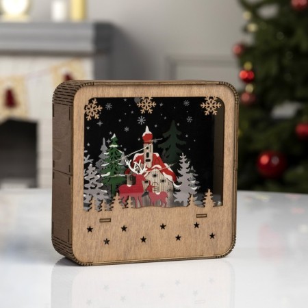 LED figure "Castle with deer" 15 × 15 × 5 cm, wood, batteries AAAX2 (not in the kit), glow warm white-1