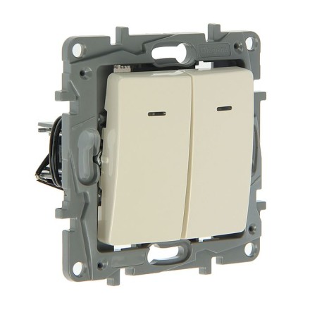 Switch Legrand Etika 672304, 10 A, 2 keys, hidden, backlight, ivory