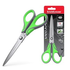 Scissors Erichkrause Megapolis, 18 cm, with improved 4D swoops, do not rust, handles with rubber inserts, in a blist