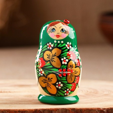Matryoshka "God's cow", green dress, 5 puppet, 10-12 cm-2