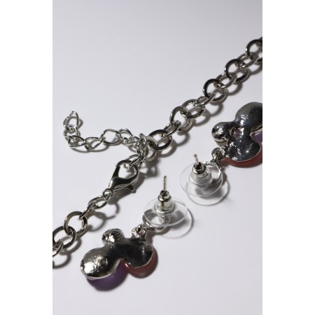 Set 2 objects: earrings, necklaces "leaflets", pink color in silver, 40 cm-3