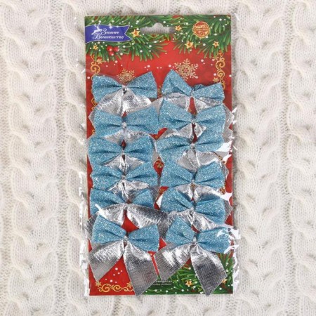 Decoration of the Christmas tree "Bant" (set 12 pcs) 5.5x5 cm, silver-blue-1