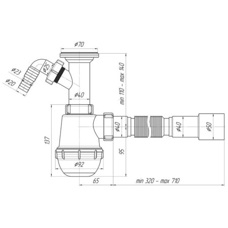 Siphon for the sink "Ani Plast" A2015, 1 1/2 ", a tap for a washing machine, a flexible pipe-1