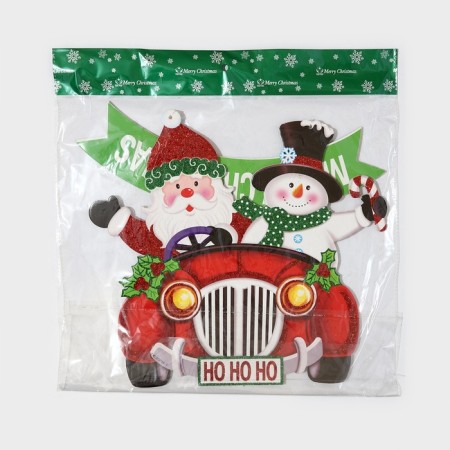 Decorative decoration (suspension) "Santa Claus and a snowman on a car" 40x34 cm-6