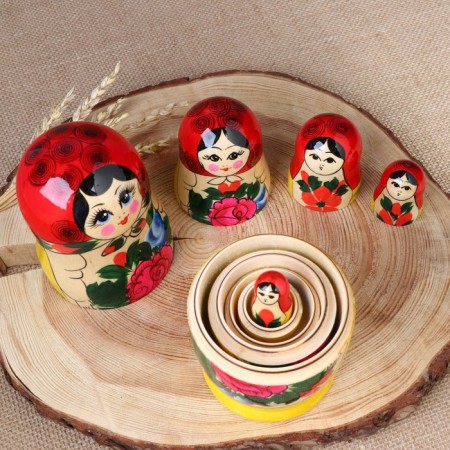 Matryoshka "Lydia", red scarf, 5 puppet, 18 cm, mix-7