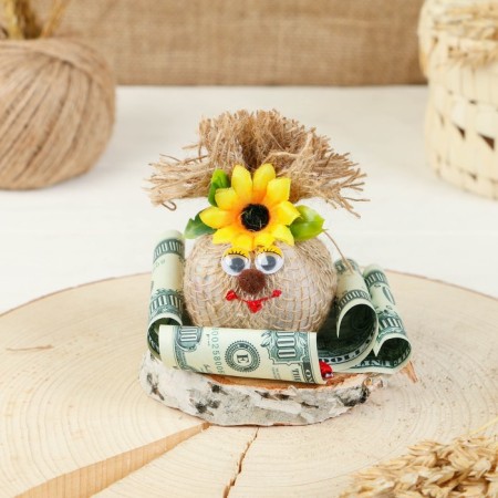 The amulet "Kolobok with bucks", on the saw, 12 × 12 cm, mix
