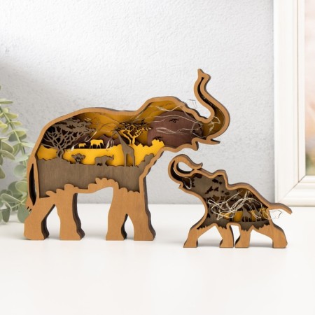 Souvenir tree Light "African elephant with an elephant" set 2 pcs 16x19 cm-1