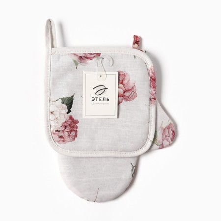 Set of kitchen. Ethel Bloom: mittens 20x27 cm, take 19x19 cm, 100% HL, 210 g/m2-4