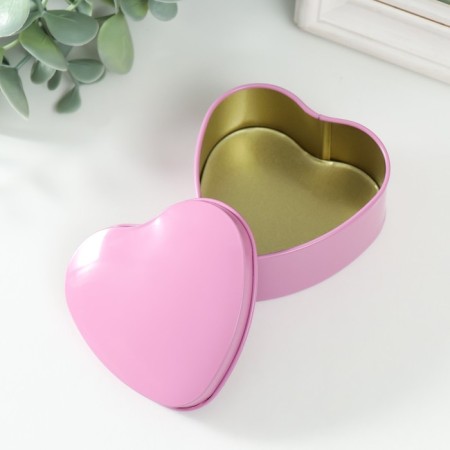Casket Metal for a candle "Heart. Gloss" pink 7x7x3.5 cm-2