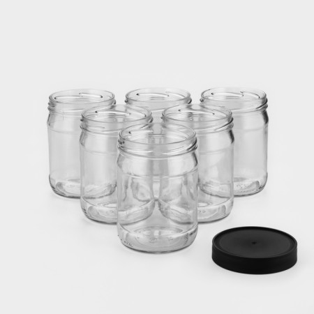 A set of glass cans with a black polymer lid, TO-82 mm, 450 ml, 6 pcs.-1