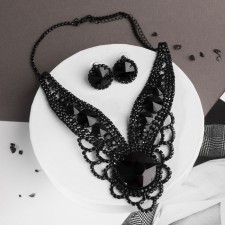 Set 2 objects: earrings, necklace “vernissage” lapella, black color, 35 cm