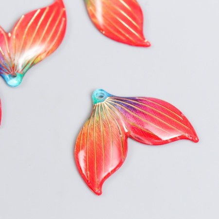 Decor for creativity plastic "Tail of a mermaid with golden lines" dark pink 3x2.4 cm