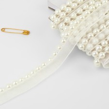 Decorative tape with beads, 13 mm, 4.5 ± 0.5 m, white color