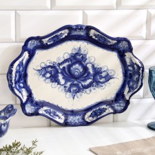 Big tray, gzhel, porcelain, 36x26 cm
